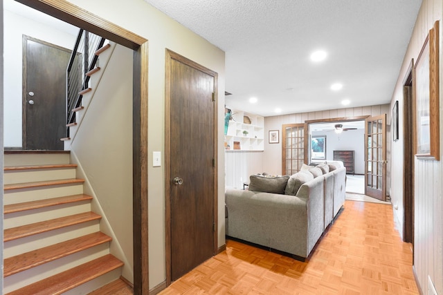 10432 102nd Pl, Maple Grove, MN 55369 - living room featuring stairway, ceiling fan, and recessed lighting