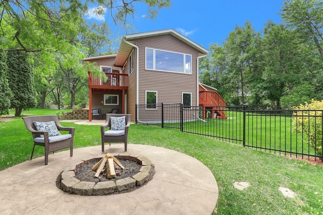 10432 102nd Pl, Maple Grove, MN 55369 - rear view of house with a patio, an outdoor fire pit, and a playground