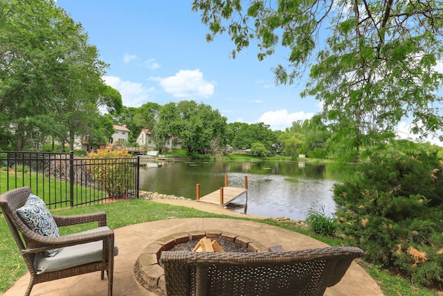 10432 102nd Pl, Maple Grove, MN 55369 - view of patio / terrace with a water view, a fire pit, and a boat dock