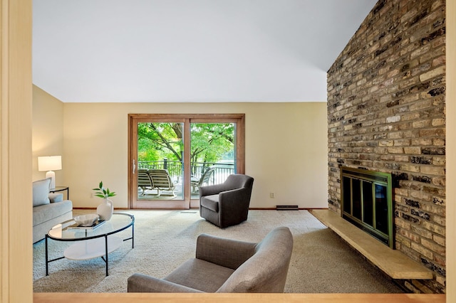 451 Reflection Rd, Apple Valley, MN 55124 - carpeted living room featuring lofted ceiling and a fireplace