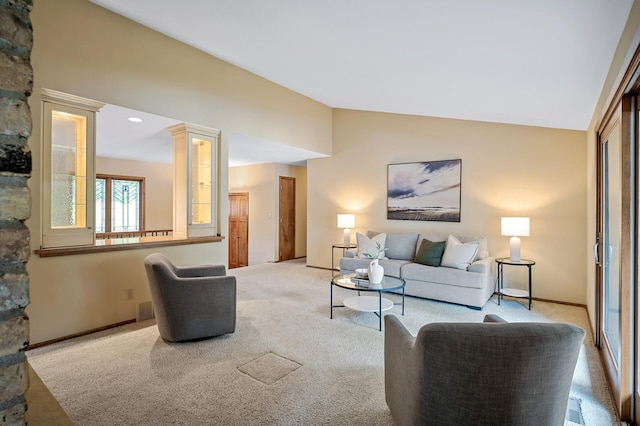 451 Reflection Rd, Apple Valley, MN 55124 - living room featuring vaulted ceiling and light carpet