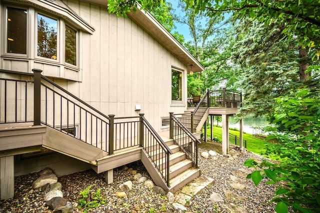 451 Reflection Rd, Apple Valley, MN 55124 - wooden terrace featuring stairs and a water view