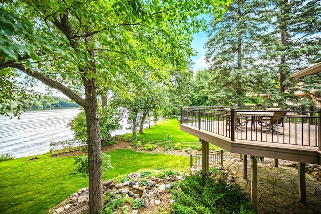 451 Reflection Rd, Apple Valley, MN 55124 - view of yard with a deck with water view and outdoor dining area