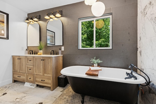 406 Mulberry St W, Stillwater, MN 55082 - full bath featuring marble finish flooring, double vanity, and a soaking tub