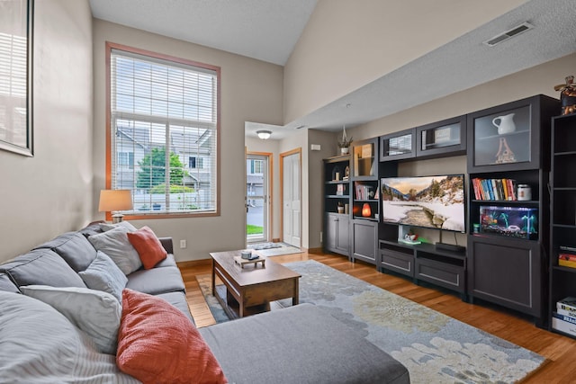 367 Ojibway Path, Lino Lakes, MN 55014 - living area featuring light wood-style floors, a high ceiling, and baseboards