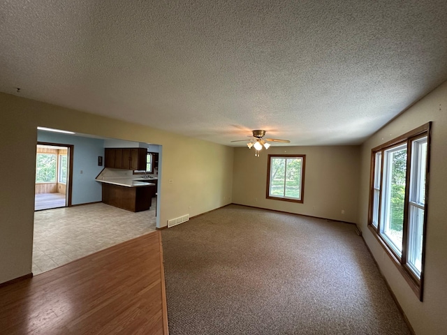 14390 Sperry Lake Rd, Harrison Twp, MN 56209 - unfurnished living room with a ceiling fan, a textured ceiling, light wood-type flooring, and baseboards