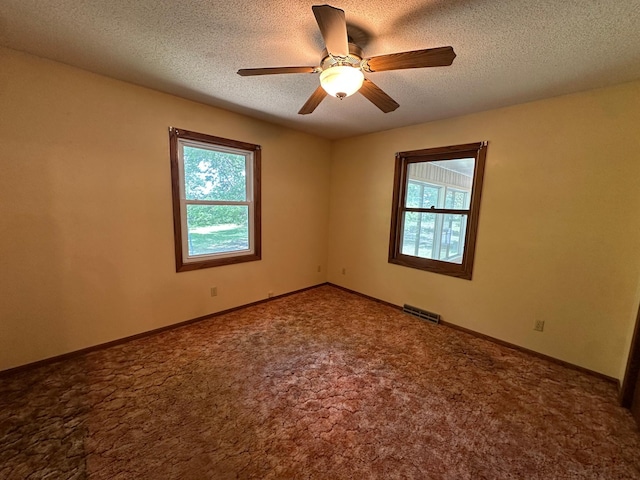 14390 Sperry Lake Rd, Harrison Twp, MN 56209 - carpeted empty room featuring plenty of natural light, ceiling fan, a textured ceiling, and baseboards