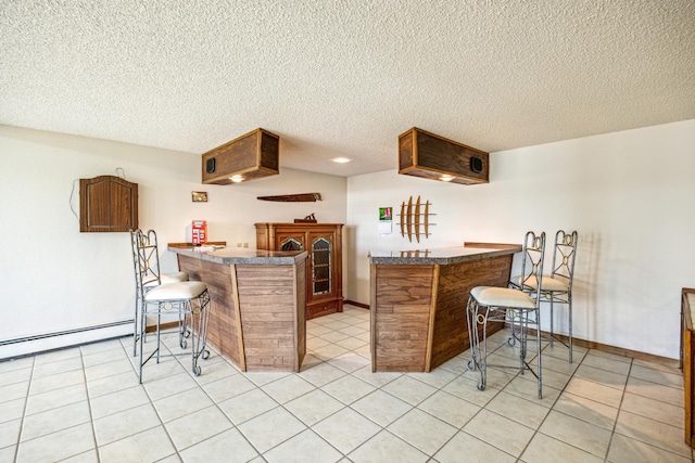 12975 185th St, Cold Spring, MN 56320 - indoor dry bar with a textured ceiling, a baseboard radiator, and light tile patterned floors