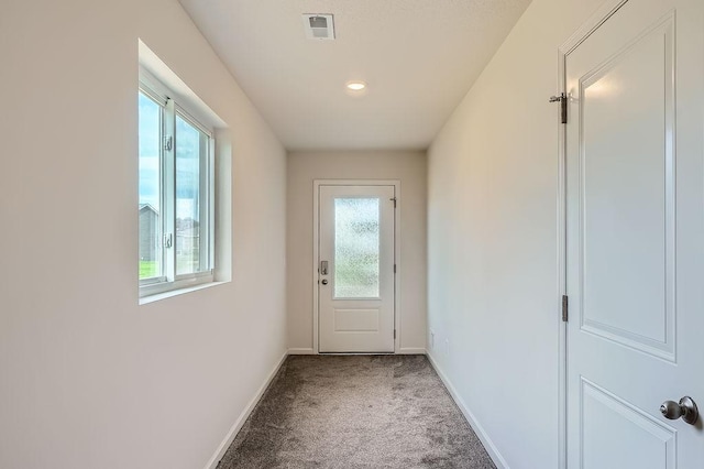 39685 Fallbrook Ave, North Branch, MN 55056 - doorway to outside featuring carpet floors and baseboards