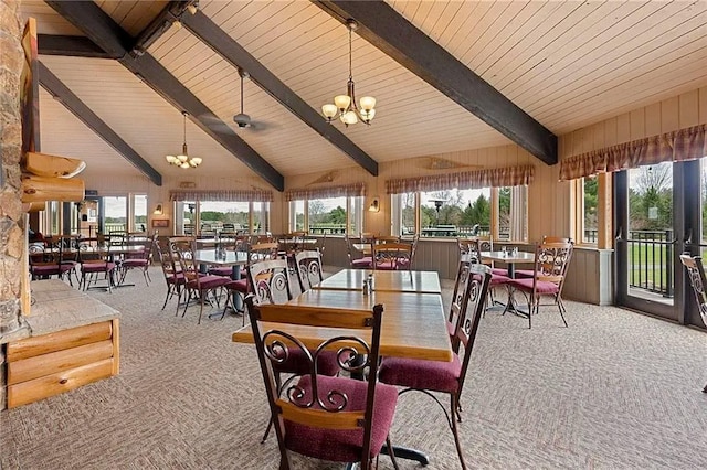 3015 Aspen Ter, Scott Twp, WI 54830 - carpeted dining space with a chandelier and wood ceiling
