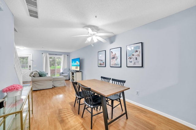 2225 Ranchview Ln N Unit 1, Plymouth, MN 55447 - dining area with light wood-style floors, a ceiling fan, baseboards, and a textured ceiling