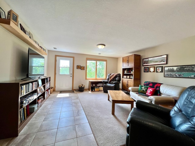 2774 Pine Ridge Blvd, Red Wing, MN 55066 - living room featuring light tile patterned floors, light colored carpet, and a textured ceiling