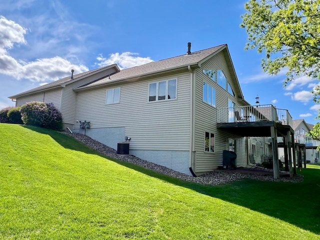 964 Aurora Cir, Red Wing, MN 55066 - view of home's exterior featuring a yard, central AC unit, and a wooden deck