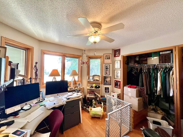 964 Aurora Cir, Red Wing, MN 55066 - office space with ceiling fan, light wood-style flooring, and a textured ceiling