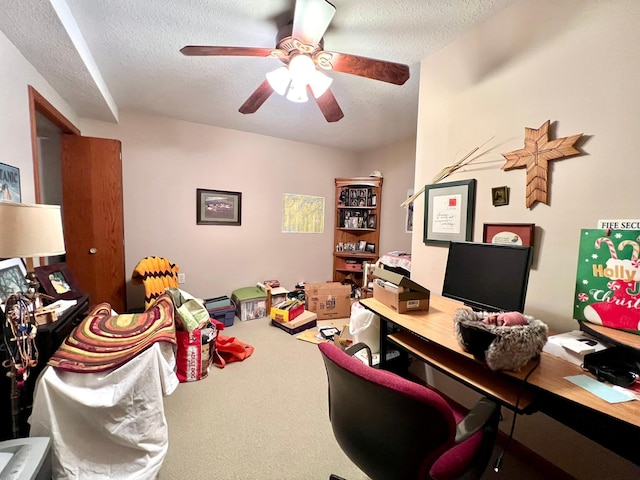 964 Aurora Cir, Red Wing, MN 55066 - carpeted home office featuring a textured ceiling and ceiling fan