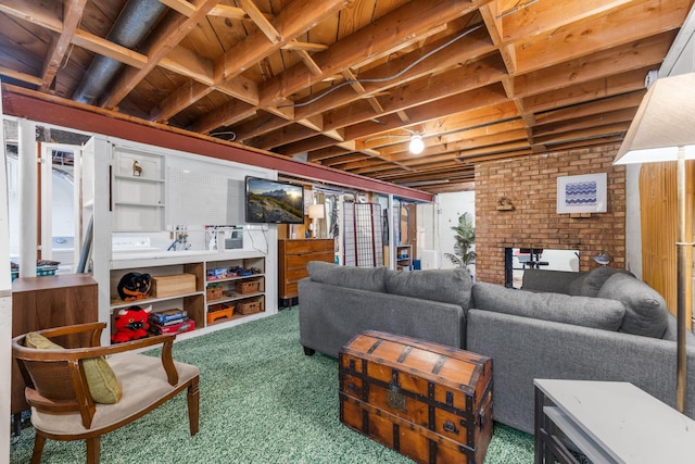 4065 Jersey Ave N, Crystal, MN 55427 - living area featuring carpet floors and a fireplace