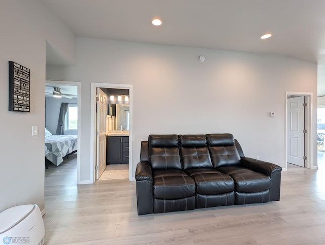 1506 67th Ave S, Fargo, ND 58104 - living room featuring a ceiling fan, light wood finished floors, and recessed lighting