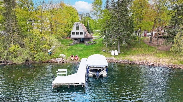 66893 185th Pl, Jacobson, MN 55752 - dock area featuring a water view, a lawn, and boat lift