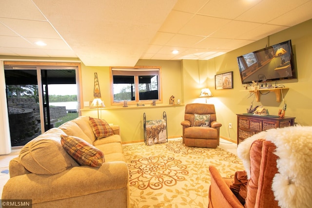 66893 185th Pl, Jacobson, MN 55752 - living area with baseboards, recessed lighting, a paneled ceiling, and carpet floors