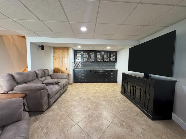25797 Silver Beach Rd, Minnewaska Twp, MN 56334 - living room featuring light tile patterned floors, a paneled ceiling, recessed lighting, and baseboards