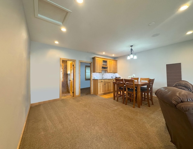 25797 Silver Beach Rd, Minnewaska Twp, MN 56334 - dining room with light carpet, recessed lighting, and baseboards