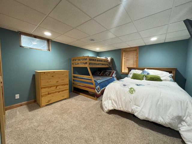25797 Silver Beach Rd, Minnewaska Twp, MN 56334 - bedroom with carpet, recessed lighting, a drop ceiling, and baseboards