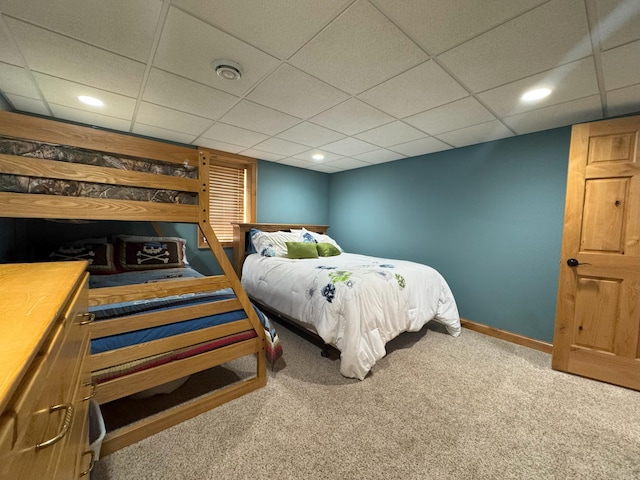 25797 Silver Beach Rd, Minnewaska Twp, MN 56334 - bedroom featuring carpet, baseboards, recessed lighting, and a paneled ceiling