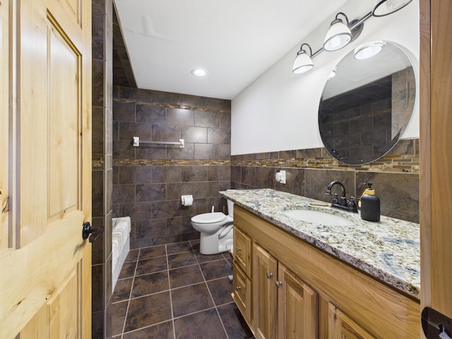 25797 Silver Beach Rd, Minnewaska Twp, MN 56334 - bathroom featuring vanity, tile walls, and tile patterned floors