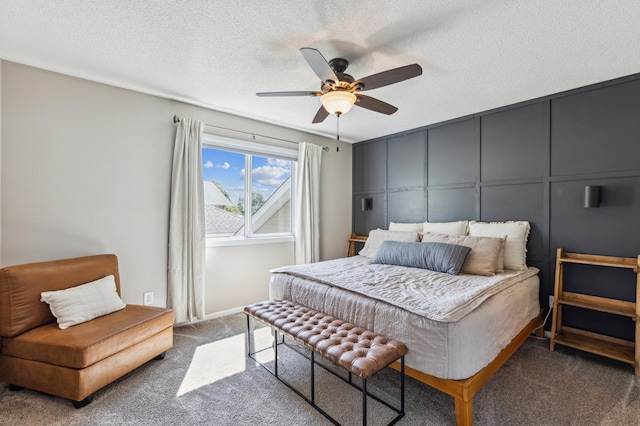 805 Natalie Dr, Buffalo, MN 55313 - carpeted bedroom with a decorative wall, a textured ceiling, and a ceiling fan