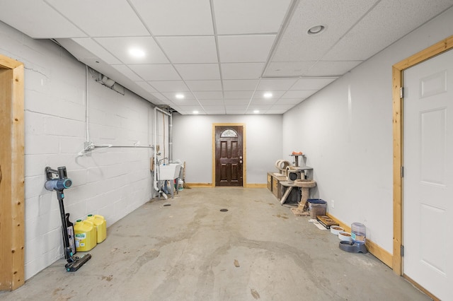 469 Little Canada Rd E, Little Canada, MN 55117 - finished below grade area with recessed lighting, a sink, and concrete block wall