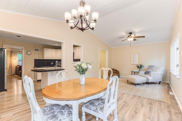 5725 Golden Valley Rd, Golden Valley, MN 55422 - dining area with light wood-style flooring, crown molding, plenty of natural light, a ceiling fan, and baseboards