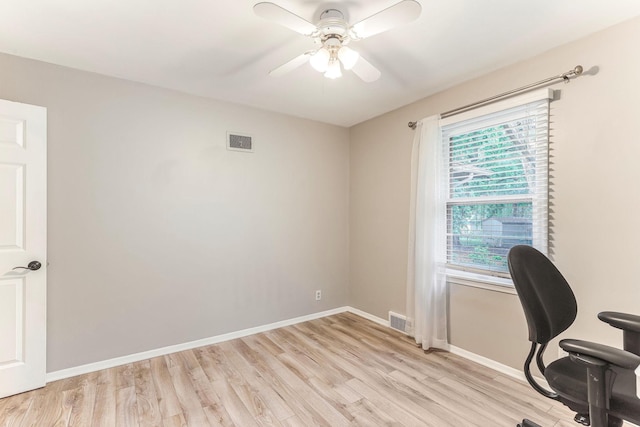 5725 Golden Valley Rd, Golden Valley, MN 55422 - office space featuring a ceiling fan, light wood-style flooring, and baseboards