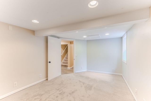 5725 Golden Valley Rd, Golden Valley, MN 55422 - finished basement featuring stairway, carpet floors, recessed lighting, and baseboards