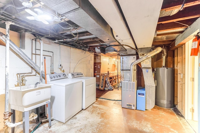 5725 Golden Valley Rd, Golden Valley, MN 55422 - unfinished below grade area featuring water heater, independent washer and dryer, and heating unit