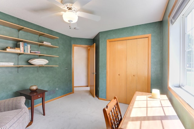 9149 Farnsworth Ave N, Brooklyn Park, MN 55443 - office area featuring carpet floors, plenty of natural light, ceiling fan, and baseboards