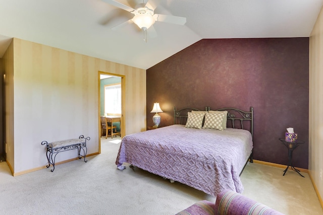 9149 Farnsworth Ave N, Brooklyn Park, MN 55443 - bedroom with carpet floors, vaulted ceiling, baseboards, and ceiling fan
