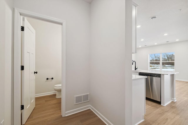 23229 Creekview Ct, Rogers, MN 55374 - hall featuring light wood-style flooring, baseboards, recessed lighting, and a sink