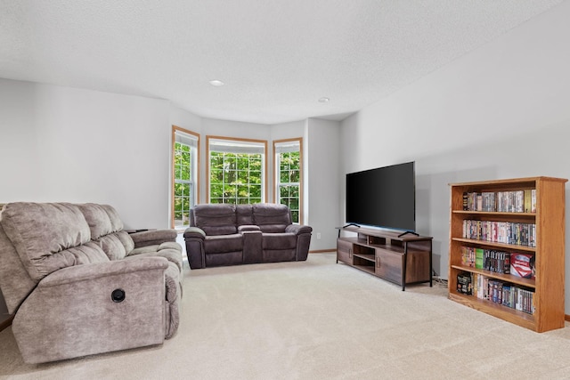 4107 Regent Ave N, Robbinsdale, MN 55422 - carpeted living area with a textured ceiling and recessed lighting