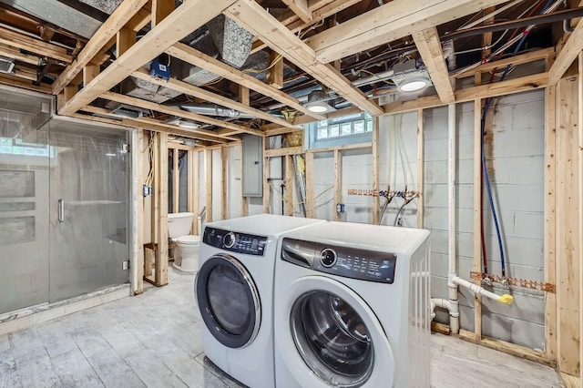 583 Cromwell Ave, Saint Paul, MN 55104 - laundry area with washer and clothes dryer and electric panel