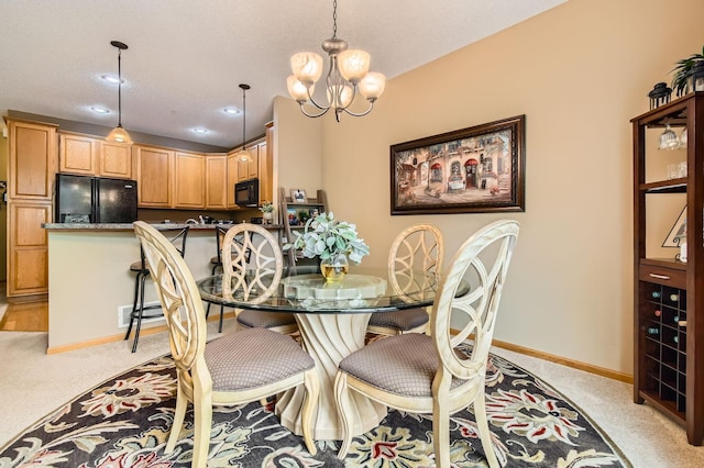 3661 Hazel Trl Unit H, Woodbury, MN 55129 - dining area with light carpet, a chandelier, baseboards, and recessed lighting