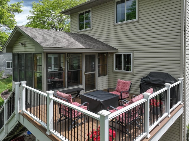8821 Jonquil Ln N, Maple Grove, MN 55369 - wooden terrace featuring a sunroom