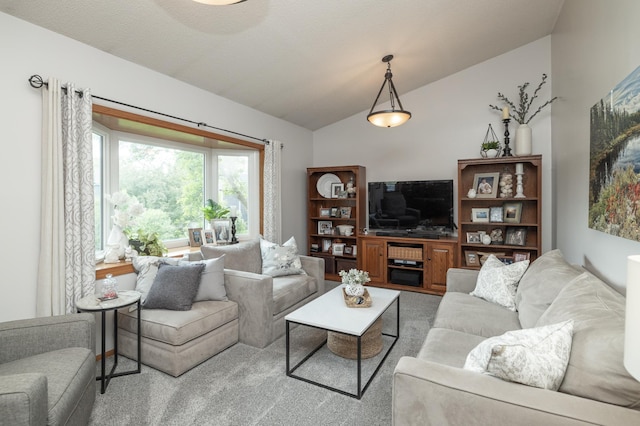 8821 Jonquil Ln N, Maple Grove, MN 55369 - living room featuring lofted ceiling and carpet flooring