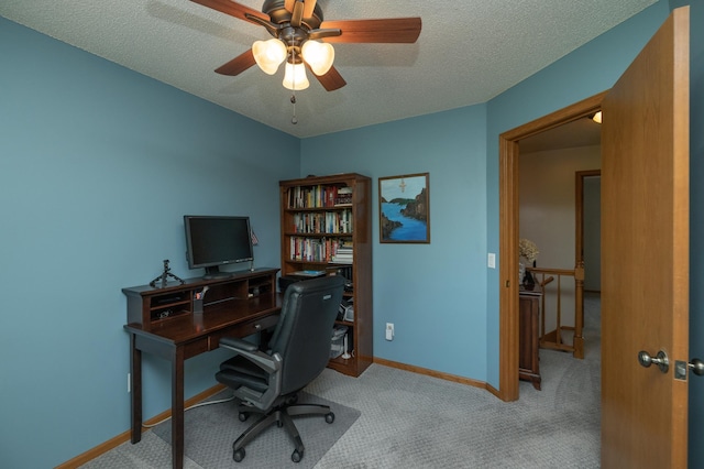 8821 Jonquil Ln N, Maple Grove, MN 55369 - office with carpet floors, baseboards, a ceiling fan, and a textured ceiling