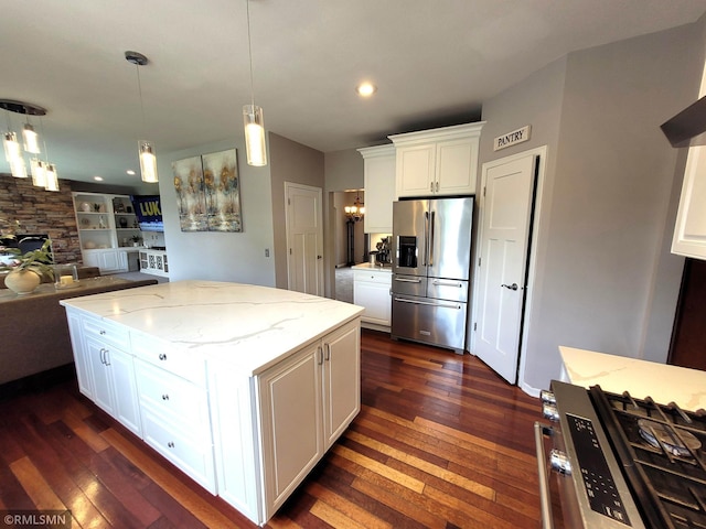 10402 Indiana Ave N, Brooklyn Park, MN 55443 - kitchen with stainless steel appliances, dark wood-type flooring, white cabinetry, and recessed lighting