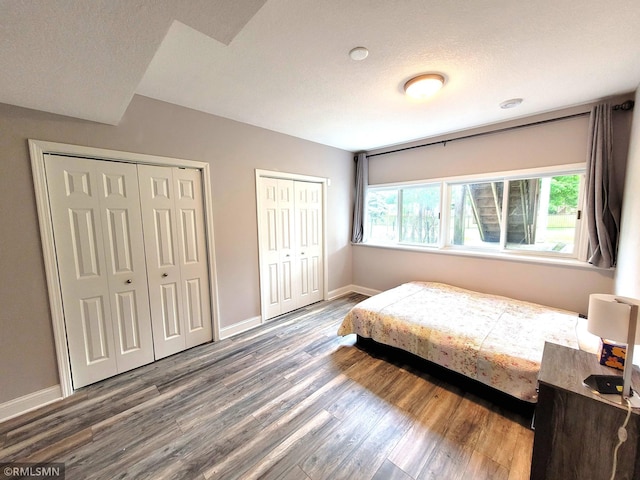 10402 Indiana Ave N, Brooklyn Park, MN 55443 - bedroom with two closets, multiple windows, wood finished floors, and baseboards