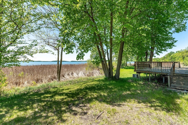 45379 Crystal Hills Dr, Lida Twp, MN 56572 - view of grassy yard featuring a deck with water view