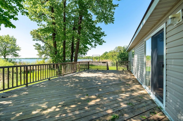 45379 Crystal Hills Dr, Lida Twp, MN 56572 - wooden deck featuring a water view