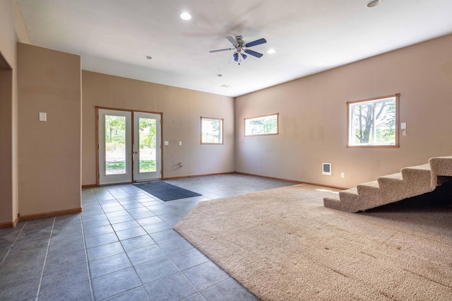 45379 Crystal Hills Dr, Lida Twp, MN 56572 - entryway with tile patterned flooring, baseboards, recessed lighting, a ceiling fan, and stairs