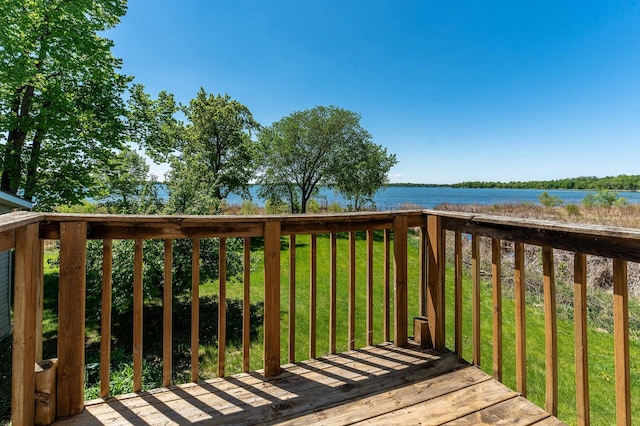 45379 Crystal Hills Dr, Lida Twp, MN 56572 - wooden terrace featuring a water view and a yard