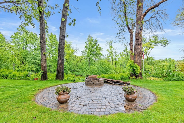 4985 142nd Ln NW, Ramsey, MN 55303 - view of green lawn featuring an outdoor fire pit and a patio area
